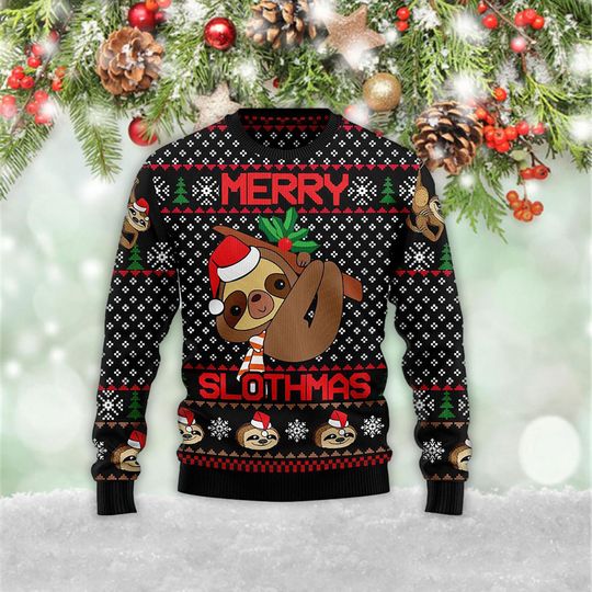 Merry Slothmas Ugly Christmas 3D Sweater - Image 3