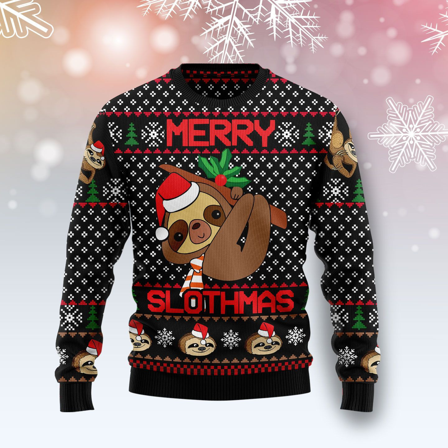 Merry Slothmas Ugly Christmas Sweater Adult 3D Funny Matching for family