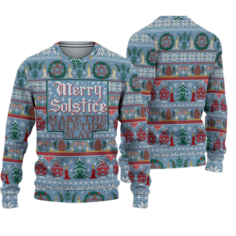 Merry Solstice Funny and Witchy Yule Ugly Christmas Sweater, Yule Witch Sweater