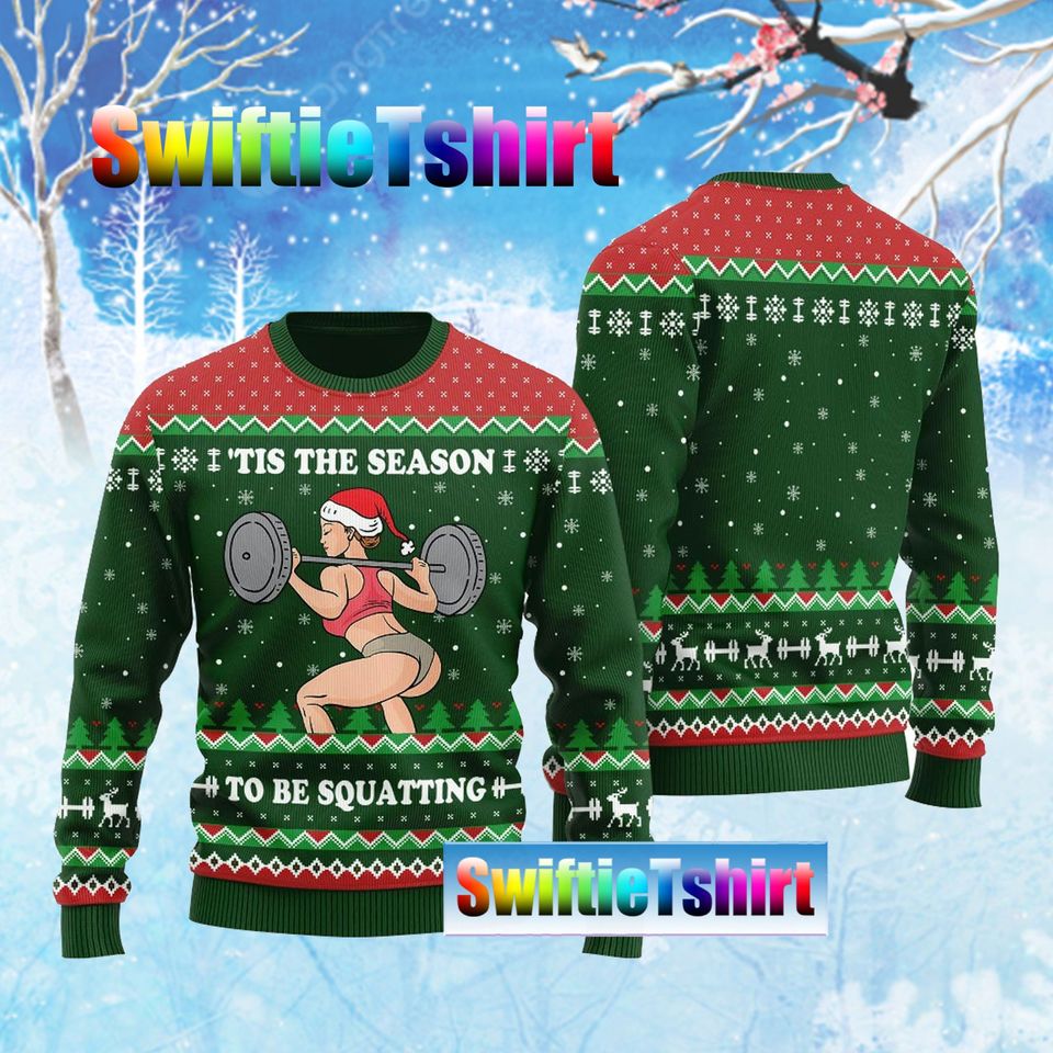 Merry Squatmas Ugly Christmas Sweater Gym, Miss Santa Claus Squat Booty Body