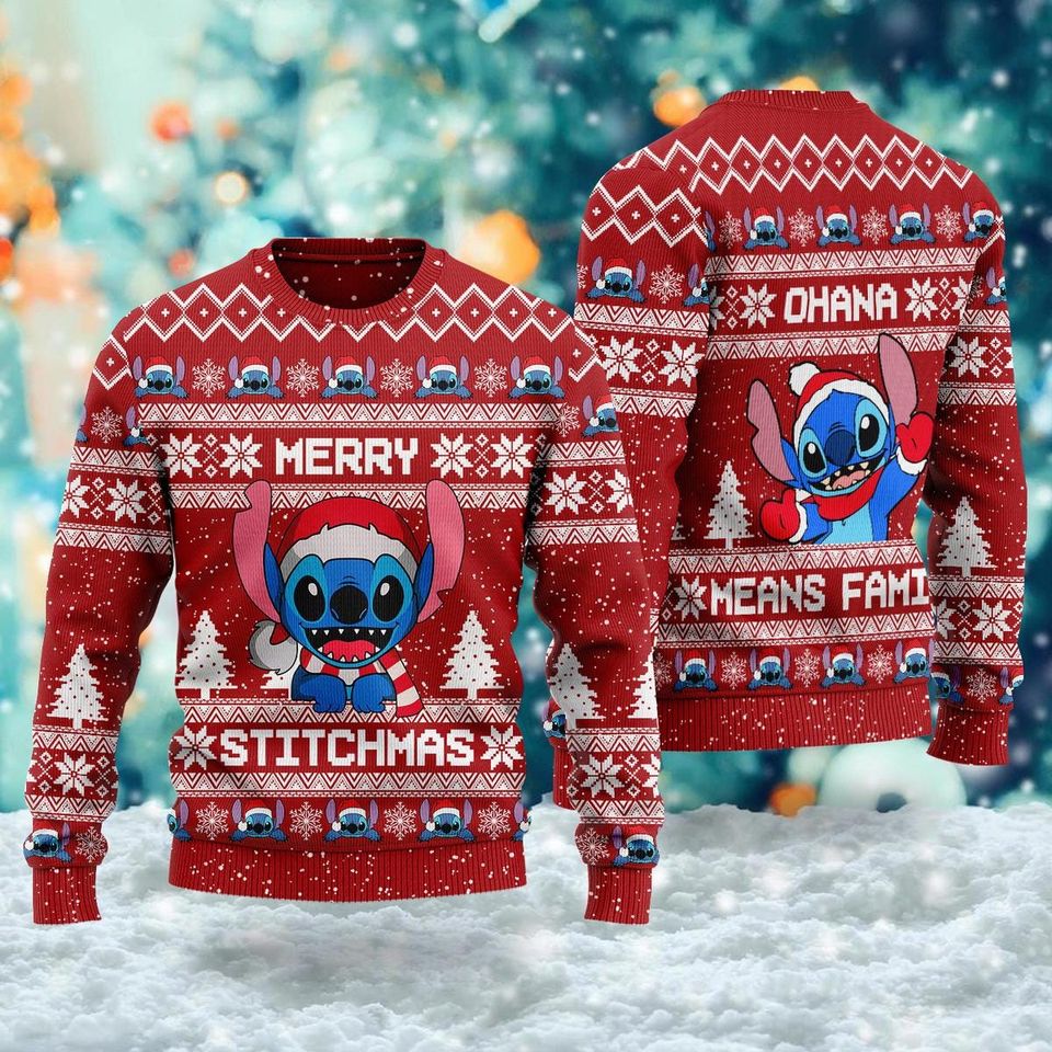 Merry Stitchmas 3D All Over Printed T-shirt, Animation Movie Ugly Christmas Sweater