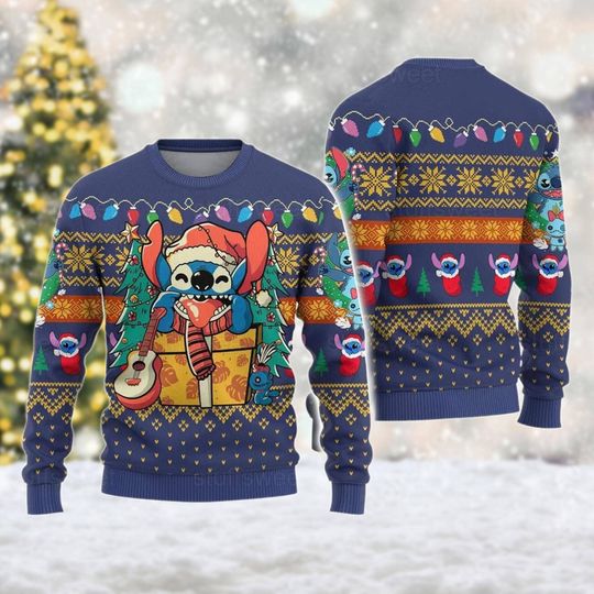 Merry Stitchmas 3D Ugly Sweater, Cartoon Movie Ugly Christmas Sweater - Image 9
