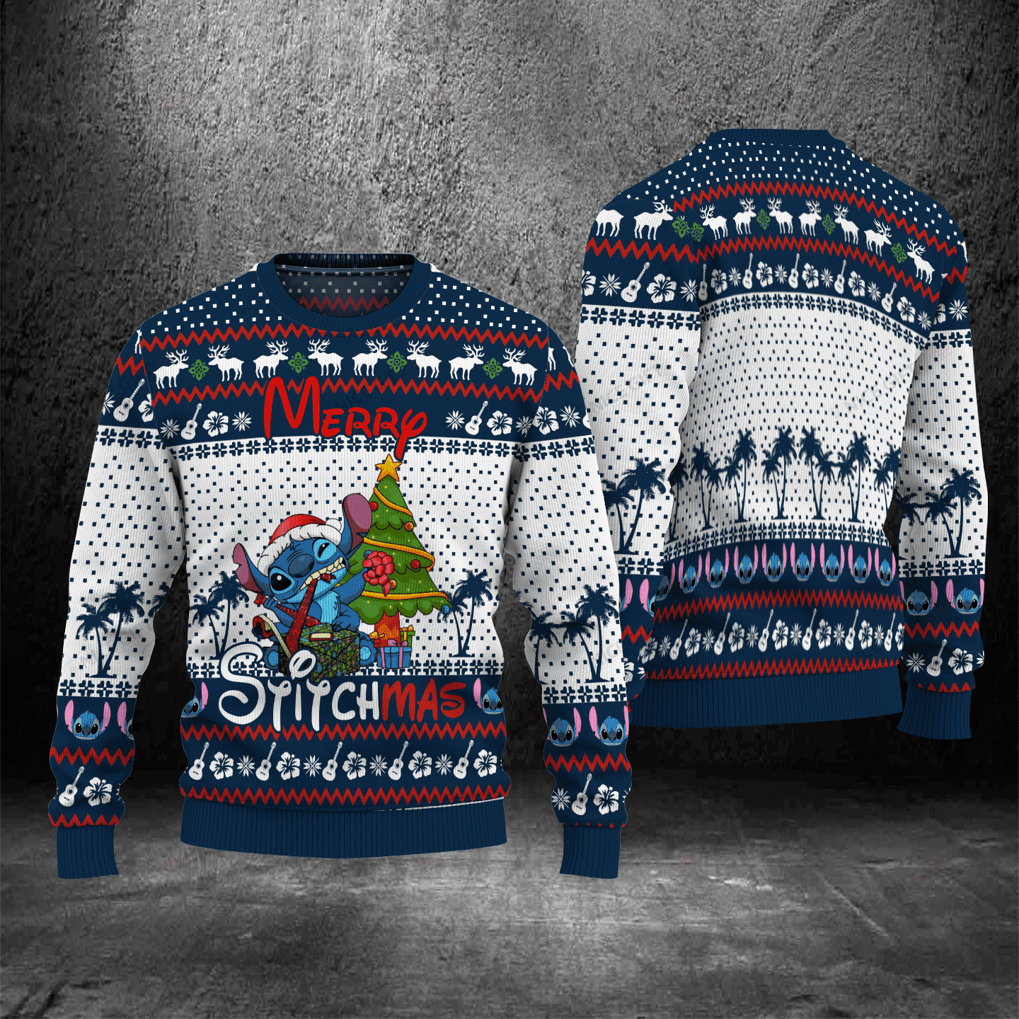 Merry Stitchmas Ugly Christmas Sweater Adult 3D Funny Matching for family