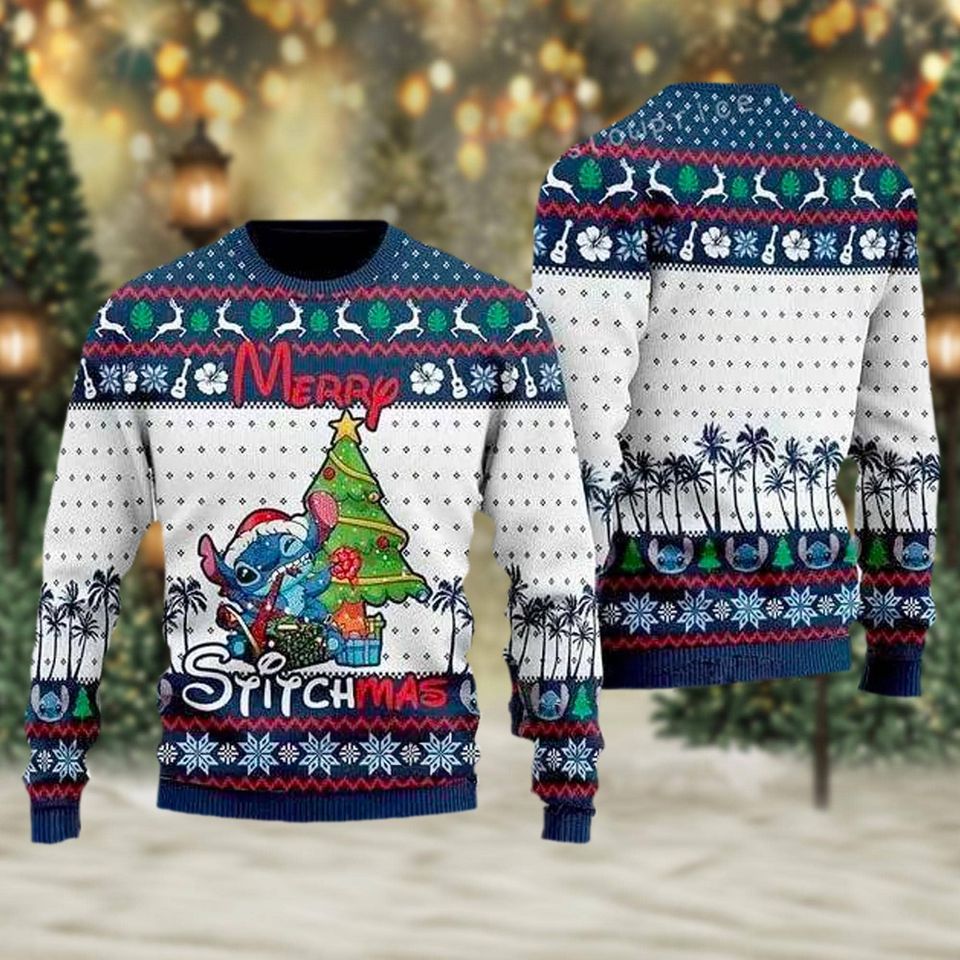 Merry Stitchmas Ugly Christmas Sweater, Lilo And Stich Xmas Sweatshirt