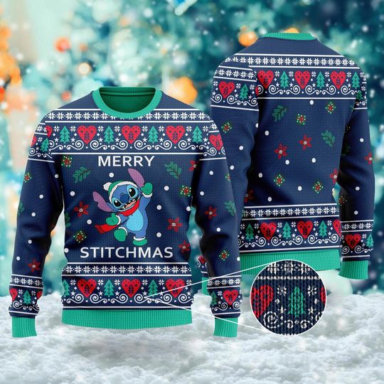 Merry Stitchmas Ugly Xmas Shirt, Experiment 626 Alien Sweater, Ugly Christmas Sweater - Image 7