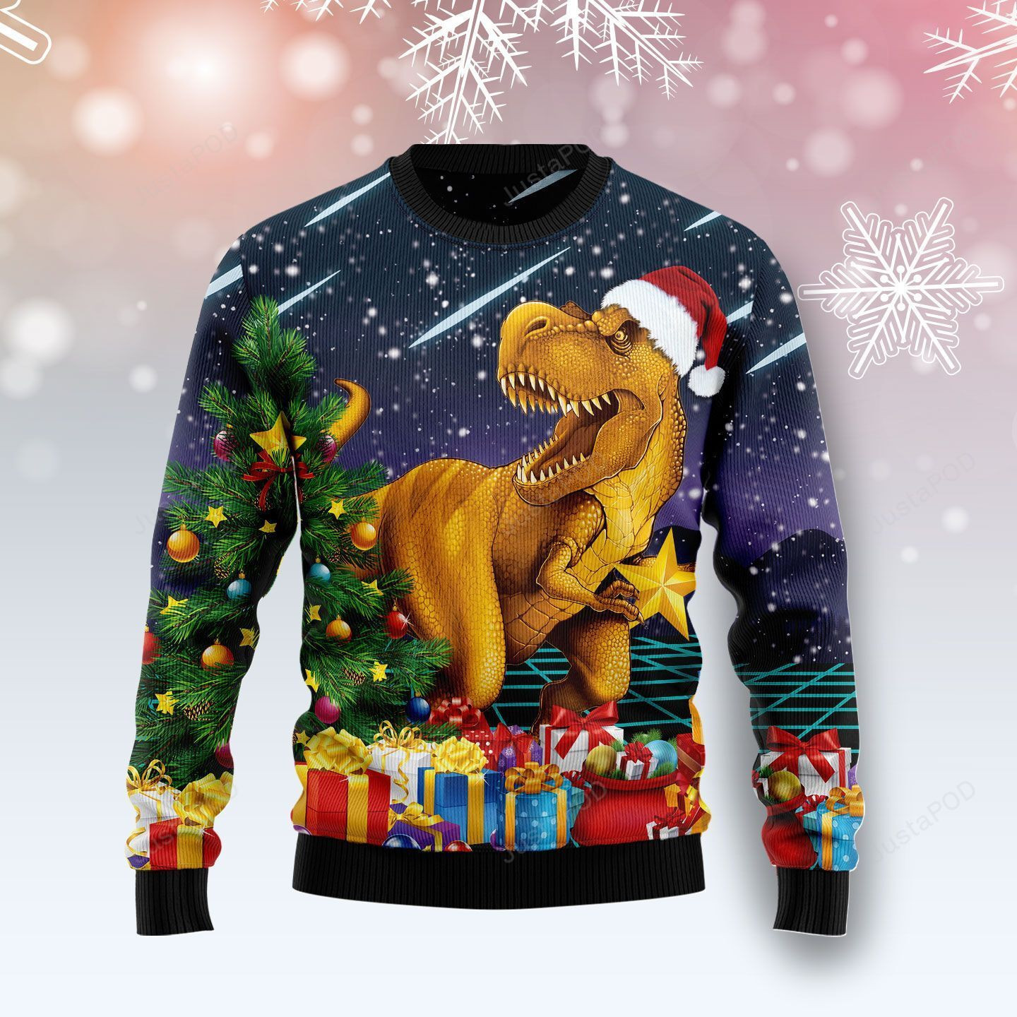Merry T-Rex Ugly Christmas Sweater Adult 3D Funny Matching for family