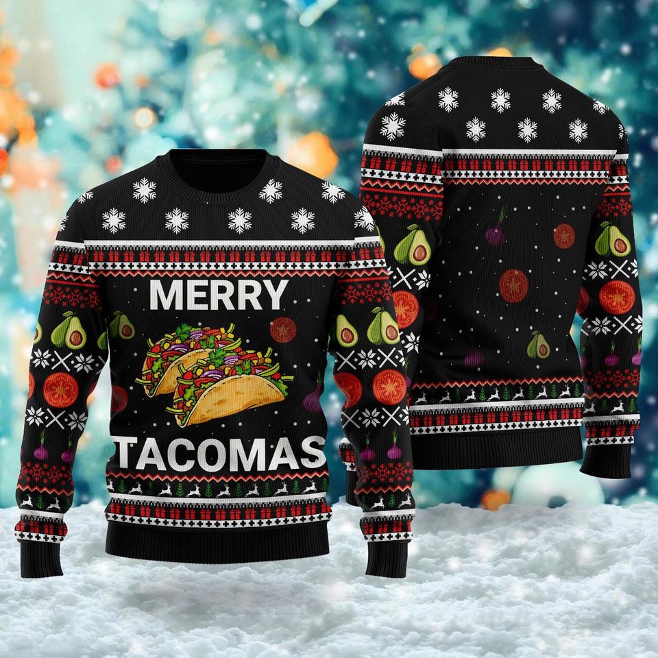 Merry Tacomas 3D All Over Printed T-shirt, Taco Lovers Ugly Christmas