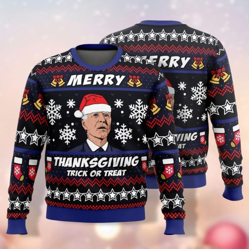 Merry Thanksgiving Biden Ugly Christmas Sweater, Election 2024 Sweater