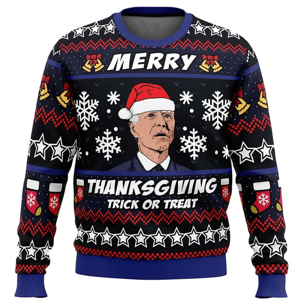 Merry Thanksgiving Trick Or Treat Biden President 3D Sweater