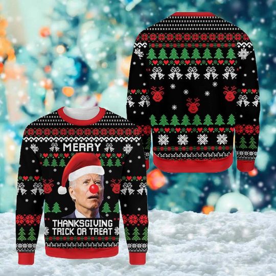 Merry Thanksgiving Trick or Treat Ugly Sweater, Santa Biden Christmas Shirt - Image 3