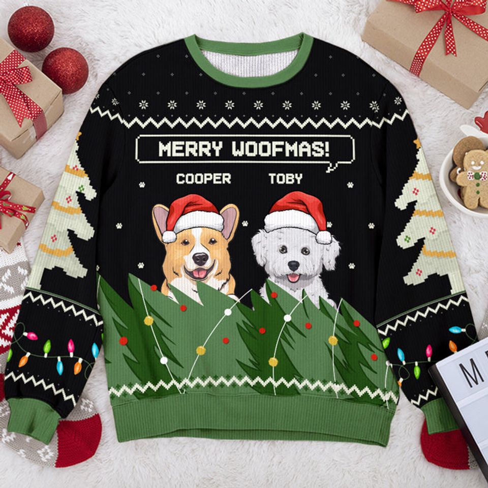 Merry Woofmas - Dog Personalized Custom Ugly Sweatshirt, Christmas Gift For Pet Owners, Pet Lovers