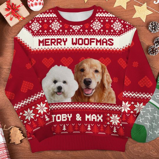 Merry Woofmas - Personalized Custom Unisex Ugly Christmas Sweatshirt - Upload Image, Gift For Pet Lovers, Christmas Gift - Image 4