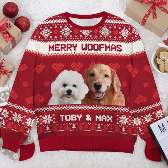 Merry Woofmas - Personalized Custom Unisex Ugly Christmas Sweatshirt - Upload Image, Gift For Pet Lovers, Christmas Gift - Image 3