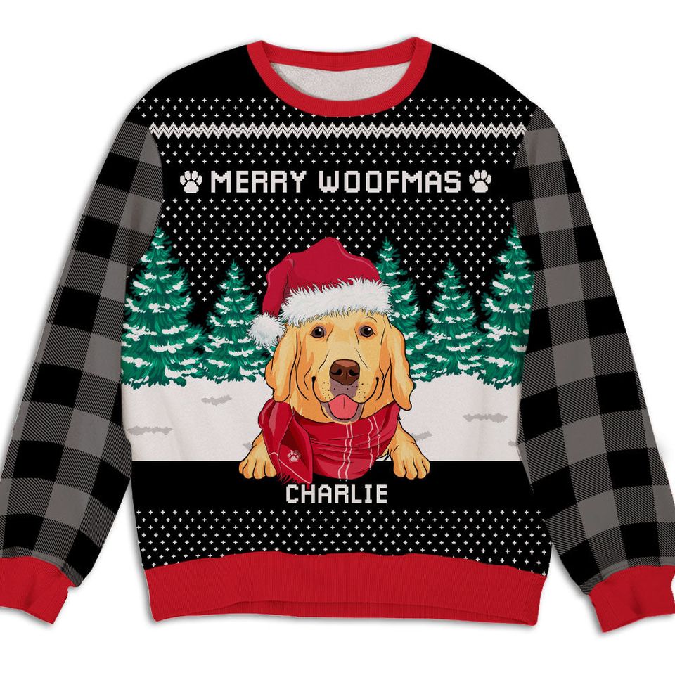 Merry Woofmas Plaid - Personalized Custom All-Over-Print Sweatshirt