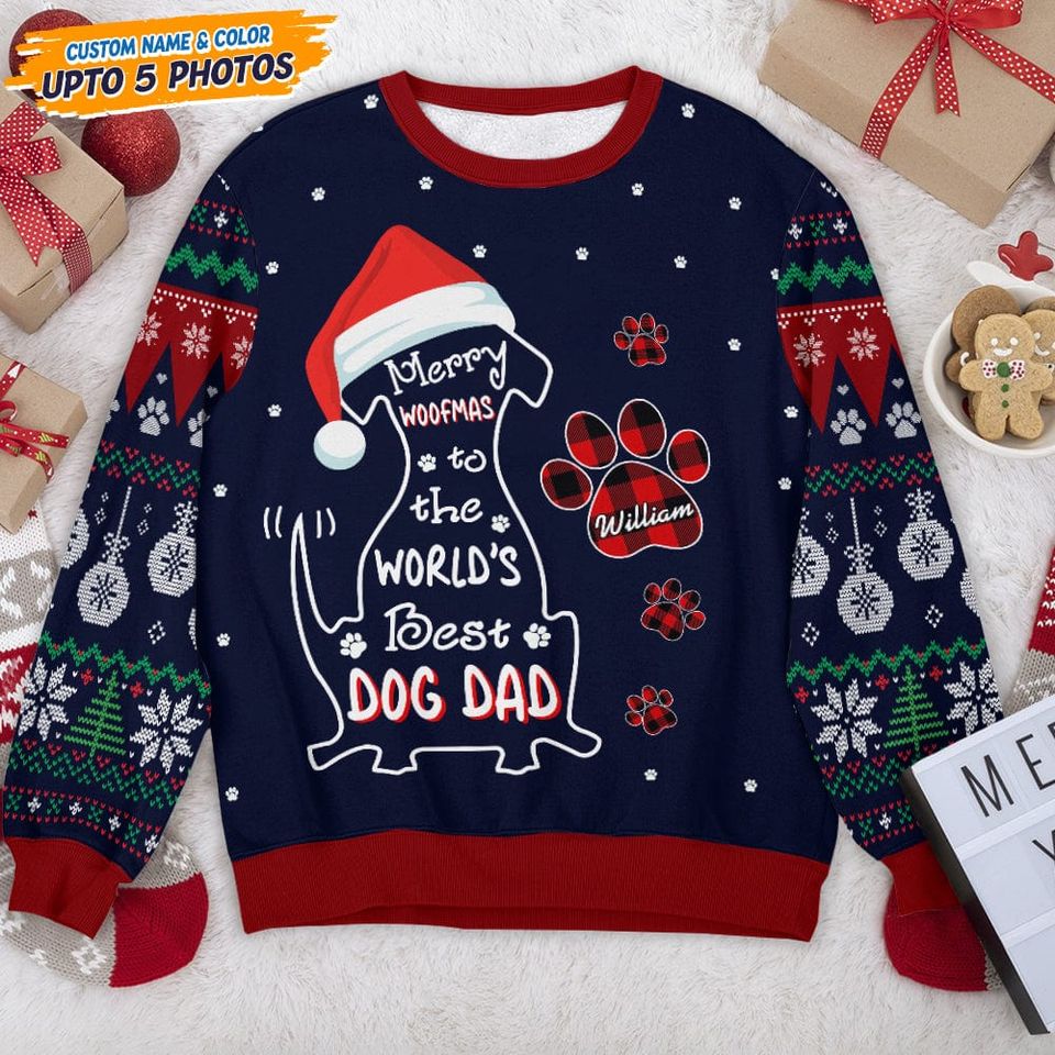 Merry Woofmat To The World Dog AOP Ugly Sweatshirt