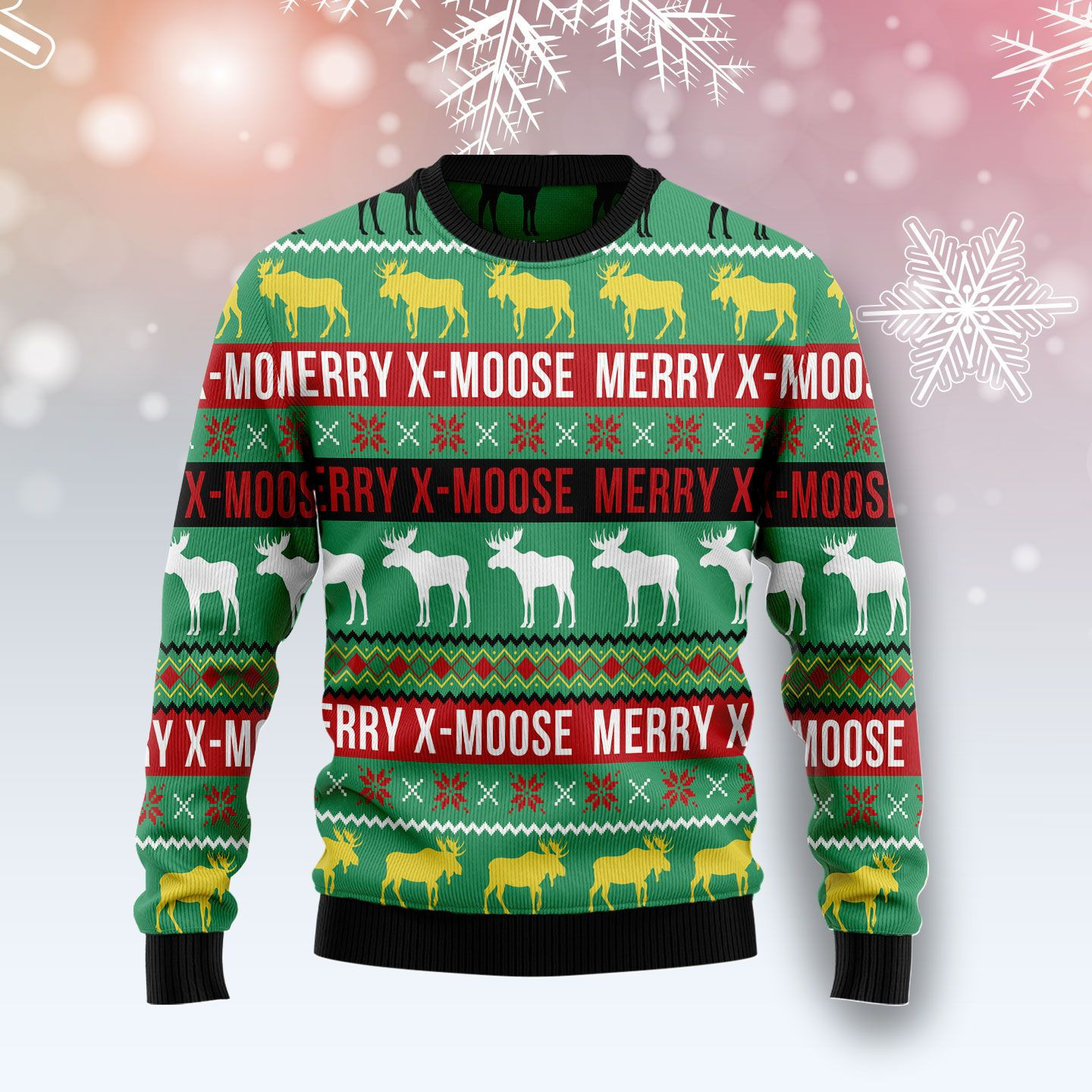Merry X Moose Ugly Christmas Sweater Adult 3D Funny Matching for family