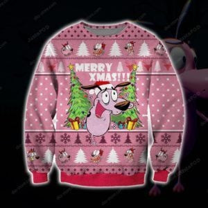 Merry Xmas Courage The Cowardly Dog Ugly Christmas Sweater Adult 3D Funny Matching for family