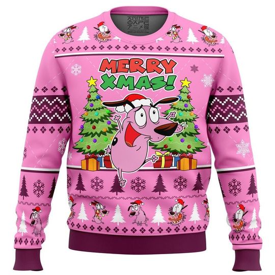Merry Xmas Courage The Cowardly Dog Ugly Christmas Sweater, Funny Dog Meme Sweater - Image 10