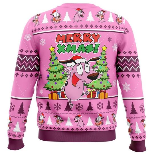 Merry Xmas Courage The Cowardly Dog Ugly Christmas Sweater, Funny Dog Meme Sweater - Image 11