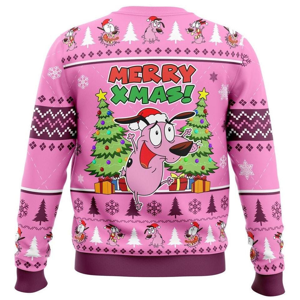 Merry Xmas Courage The Cowardly Dog Ugly Christmas Sweater, Funny Dog Meme Sweater - Image 4