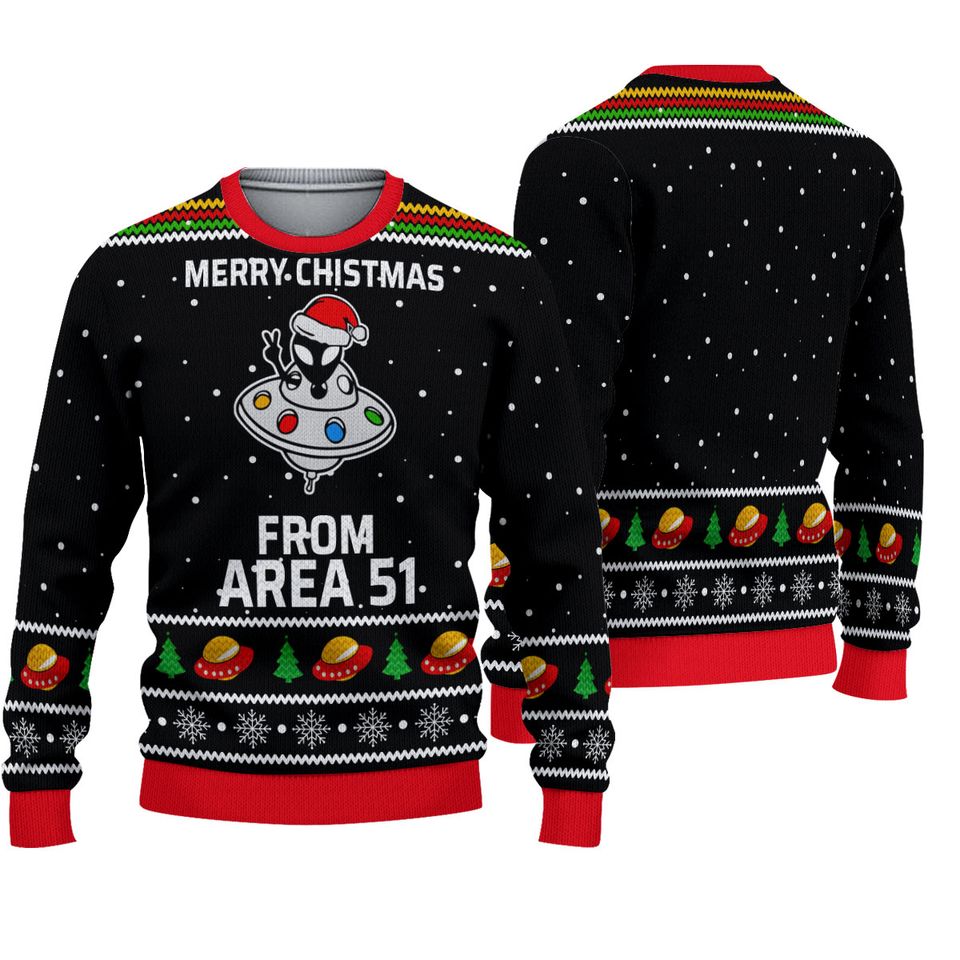 Merry Xmas From Area Aliens Us Ugly Sweater