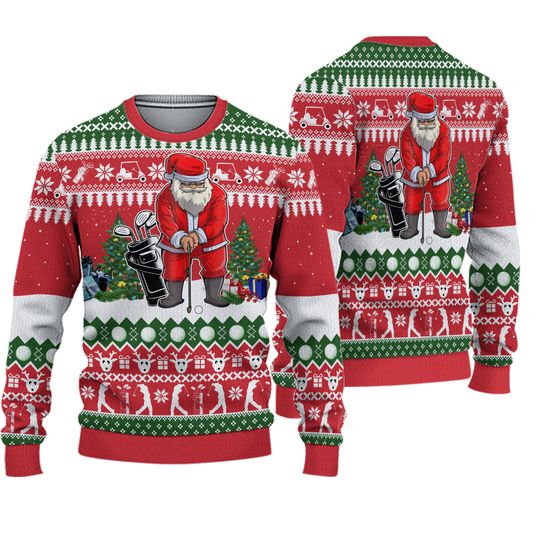 Merry Xmas Golf With Santa Playing Ugly Christmas Sweater, Santa Claus Shirt, Christmas Gift For Golf Lovers - Image 2