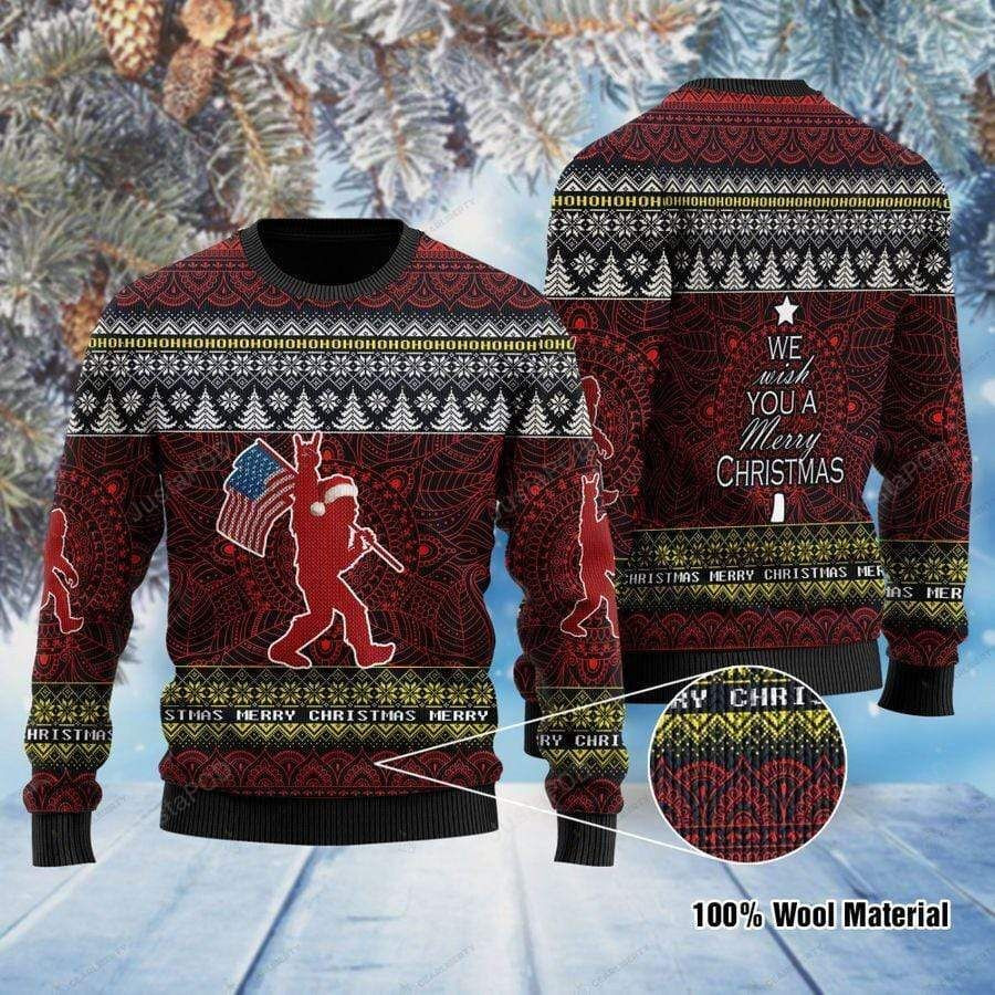 Mery Christmas Bigfoot Ugly Christmas Sweater Adult 3D Funny Matching for family