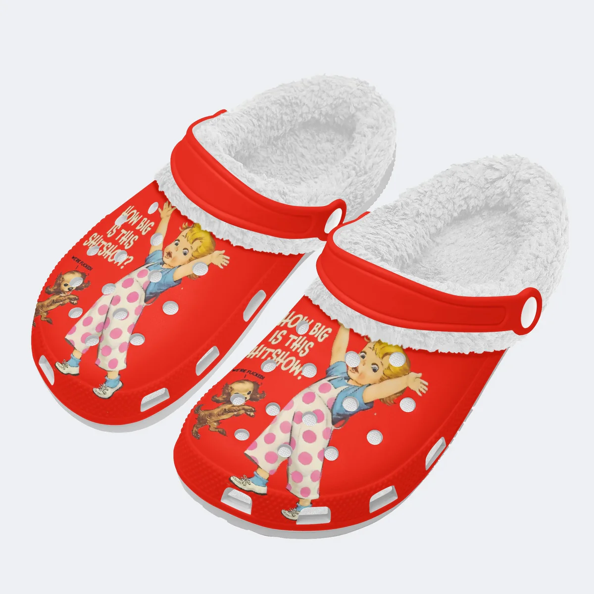 Message Red Crocs Crocband Fleece Lined Clogs Shoes Comfortable For Men Women and Kids In Winter