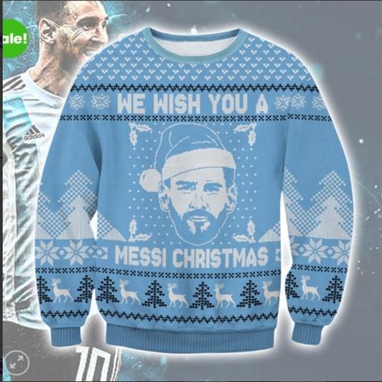 Messi Christmas Sweater Round Neck Long Sleeve Sweatshirt - Image 8
