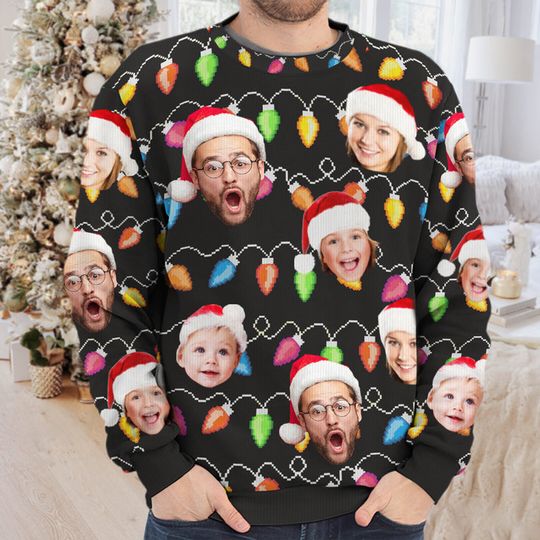 Messy And Bright Family Members Custom Upload Photo Wool Jumper Ugly Christmas Sweatshirt - Image 6