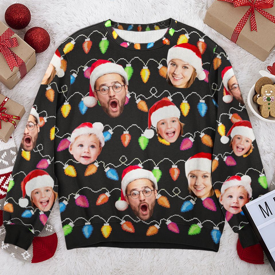 Messy And Bright Family Members Custom Upload Photo Wool Jumper Ugly Christmas Sweatshirt