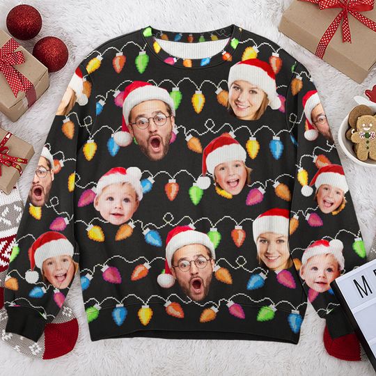 Messy And Bright Family Members Custom Upload Photo Wool Jumper Ugly Christmas Sweatshirt - Image 4