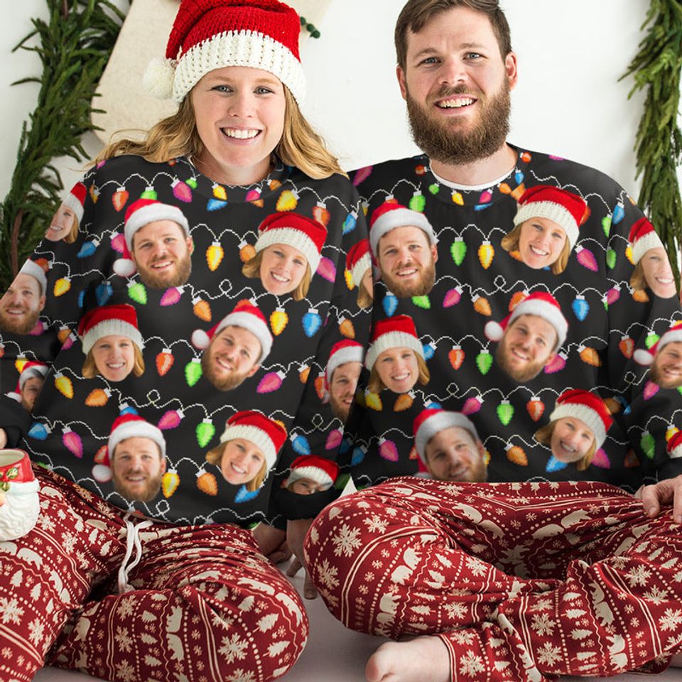 Messy And Bright Family Members Custom Upload Photo Wool Jumper Ugly Christmas Sweatshirt - Image 2