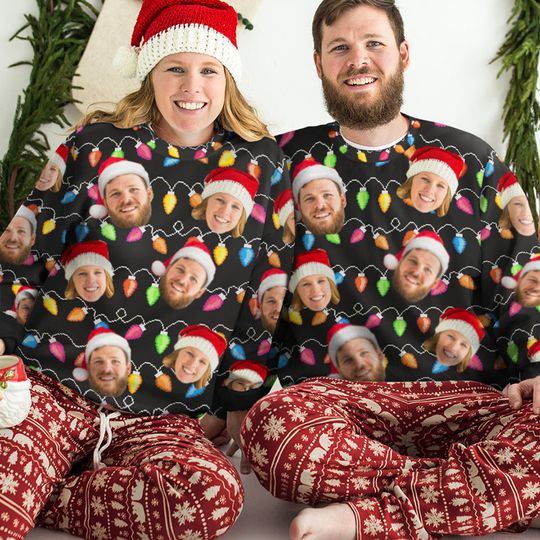 Messy And Bright Family Members Custom Upload Photo Wool Jumper Ugly Christmas Sweatshirt - Image 5