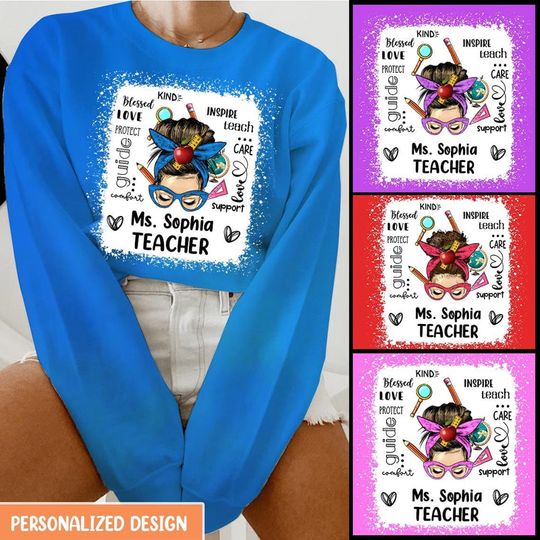 Messy Bun Teacher Typography Personalized 3D Hoodie and Sweatshirt - Image 4