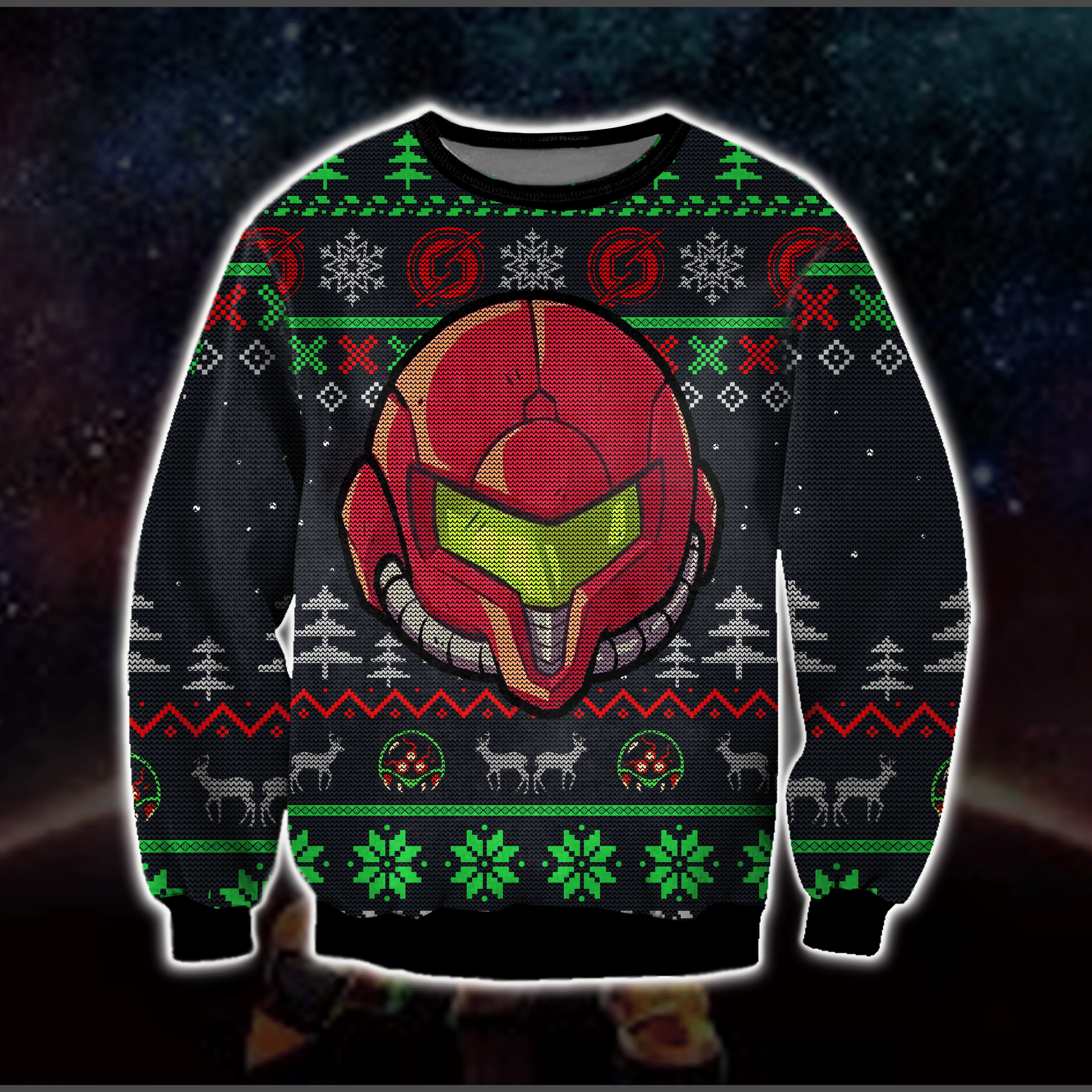 Metroid Game 3D Knitting Pattern Print Ugly Christmas Sweater Adult 3D Funny Matching for family