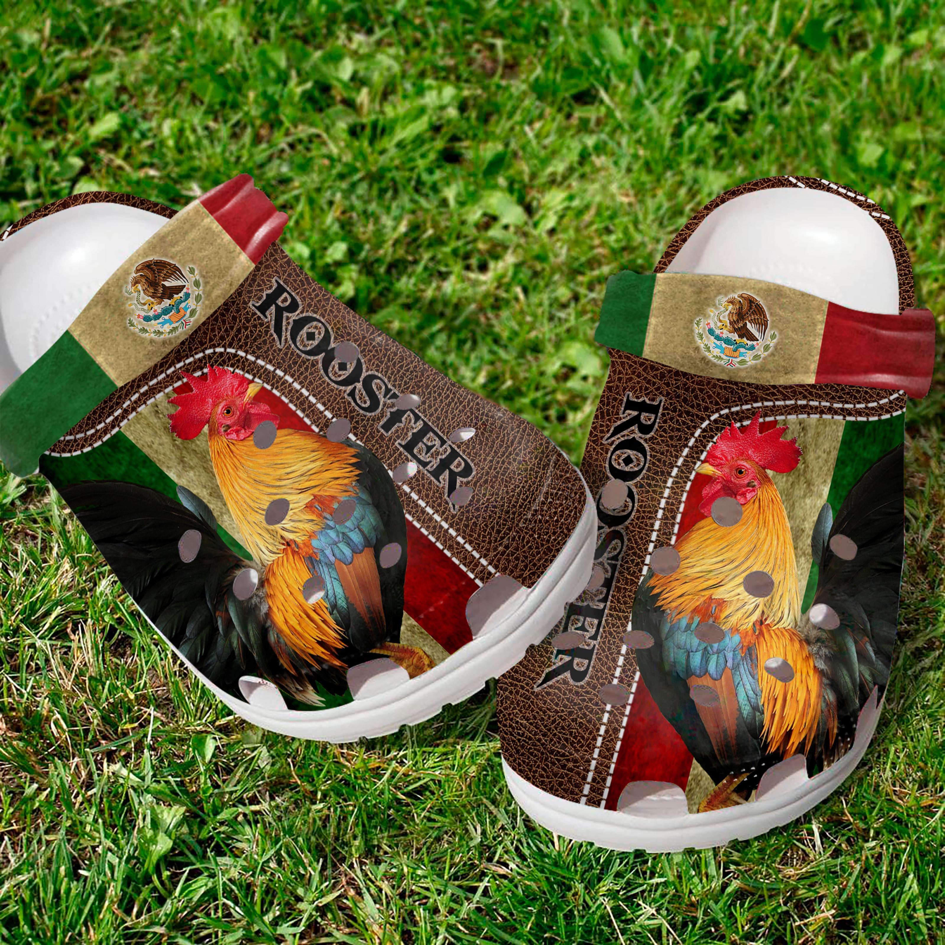 Mexican Rooster Leather Crocs Crocband Clogs Shoes Comfortable For Men Women and Kids
