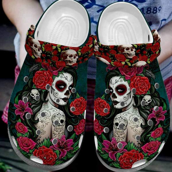 Mexican Sugar Skull Girl Tattoo Rose Flower clog Shoesshoes Crocbland Clog Gifts For Women
