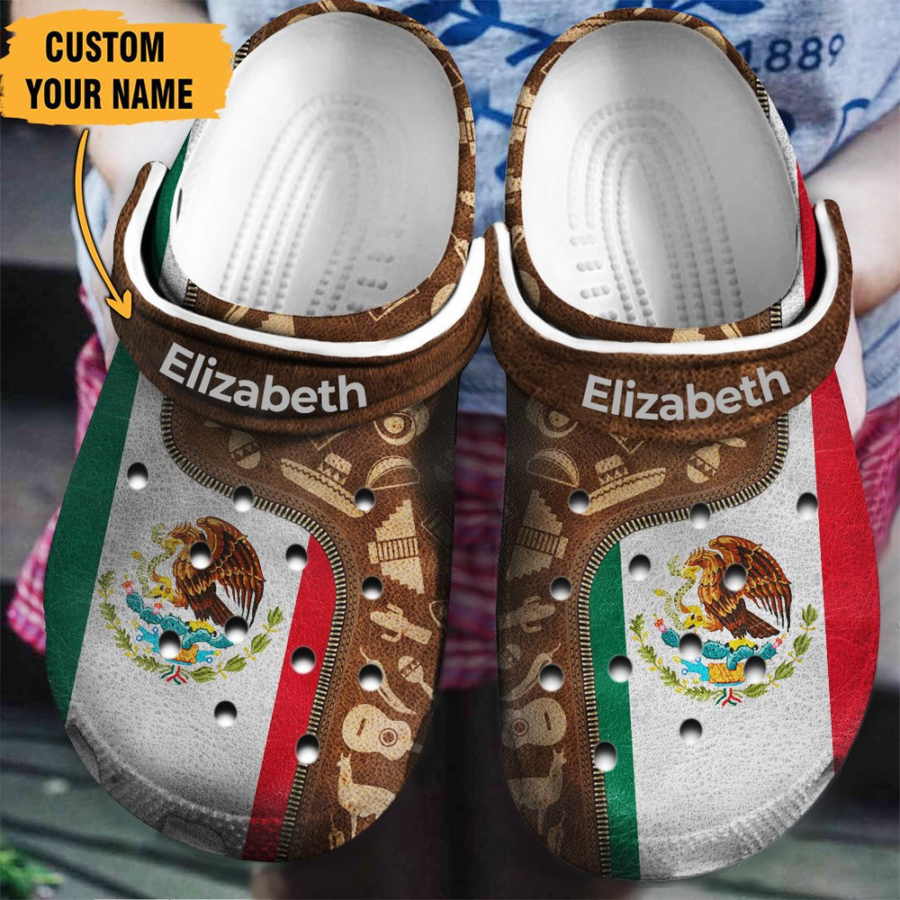 Mexico Mexican Flag And Symbols Zipper Gift For Fan Classic Water Rubber clog Shoes Comfy Footwear