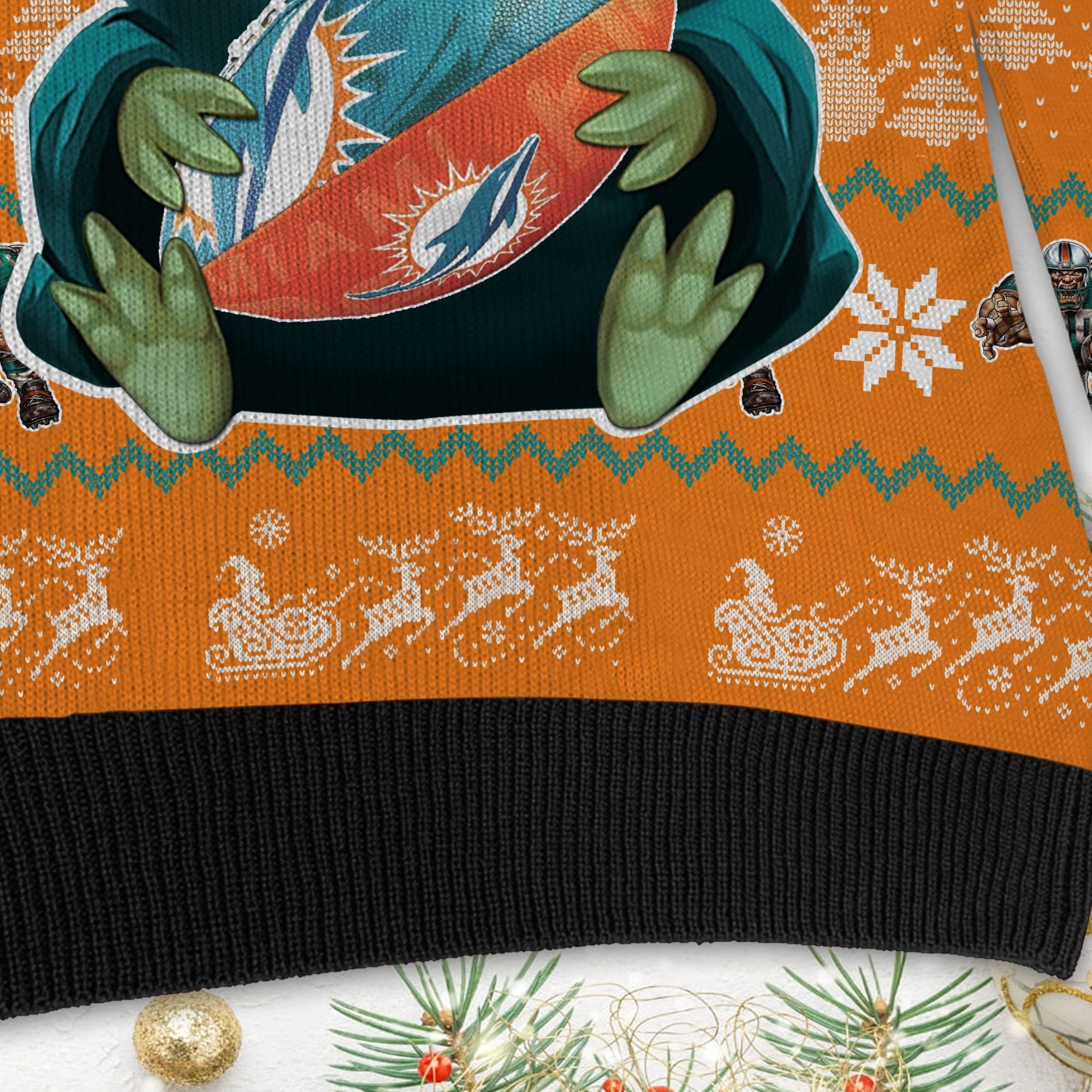 Miami Dolphins Baby Yoda Ugly Christmas Sweater Adult 3D Funny Matching for family - Image 5