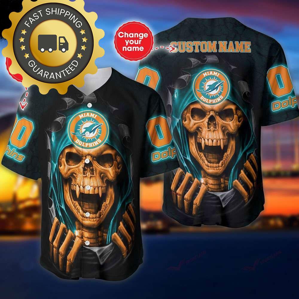 Miami Dolphins Custom NLF Jersey Skull Personalized Baseball Jersey