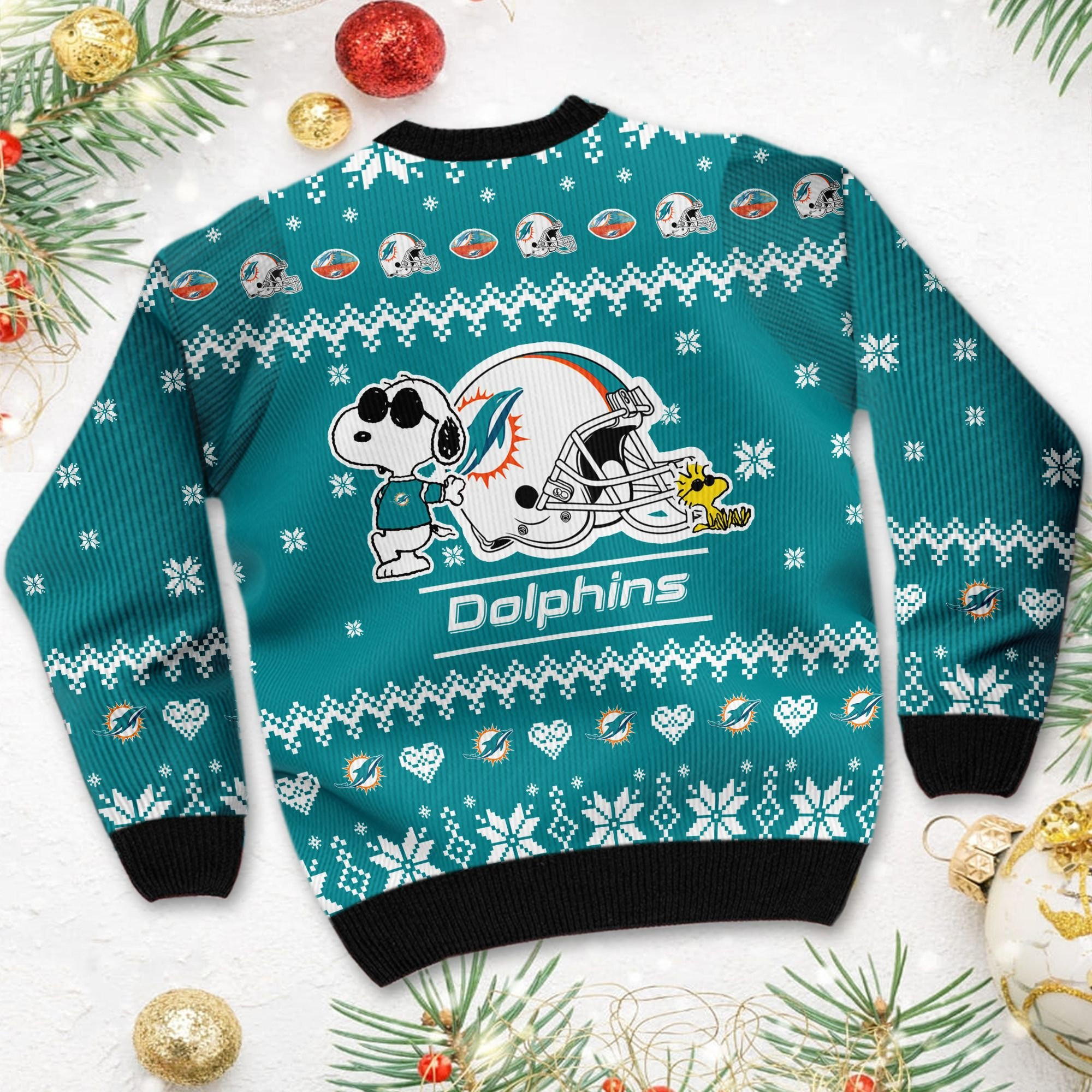 Miami Dolphins Cute The Snoopy Show Football Helmet 3D Ugly Christmas Sweater Adult 3D Funny Matching for family - Image 4