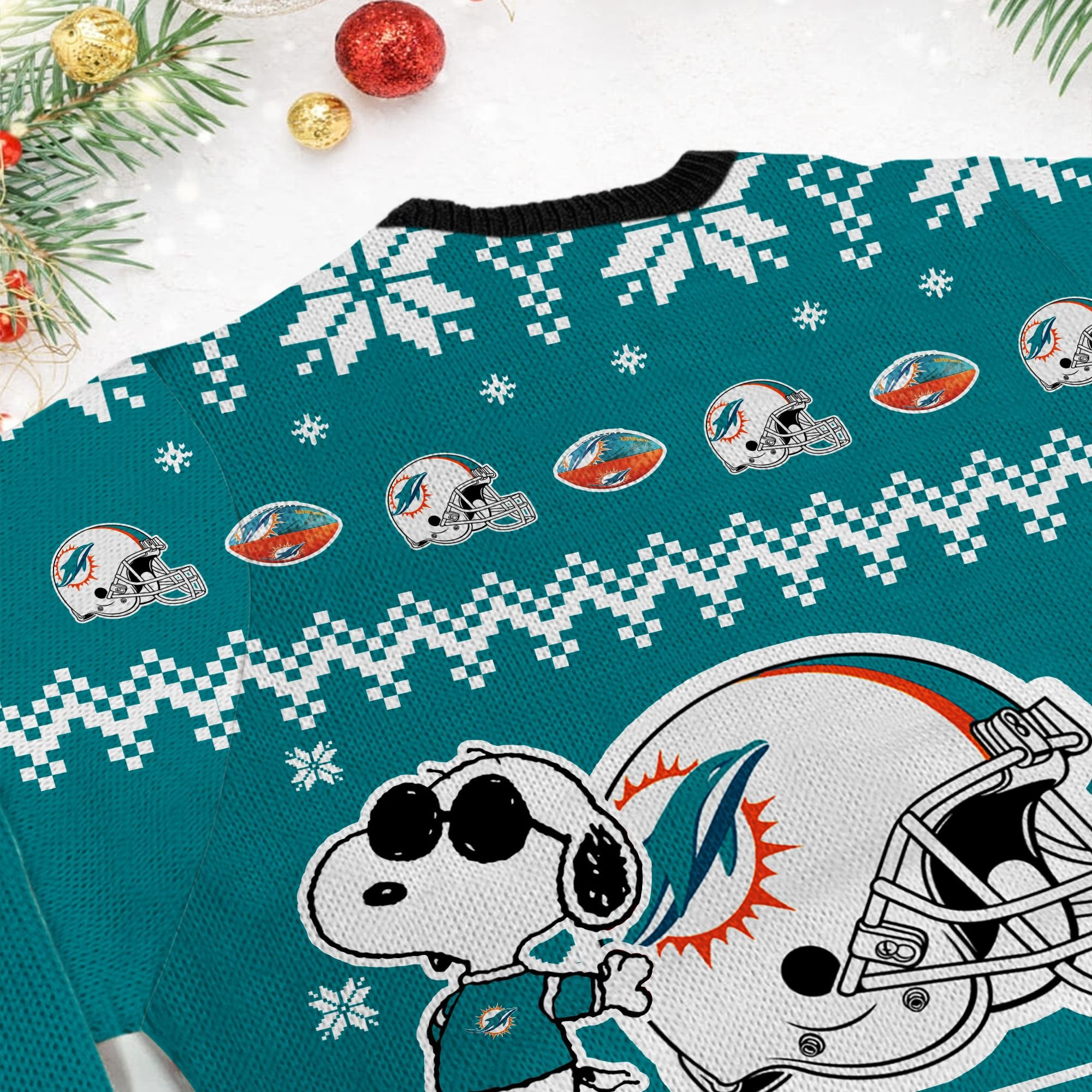 Miami Dolphins Cute The Snoopy Show Football Helmet 3D Ugly Christmas Sweater Adult 3D Funny Matching for family - Image 6