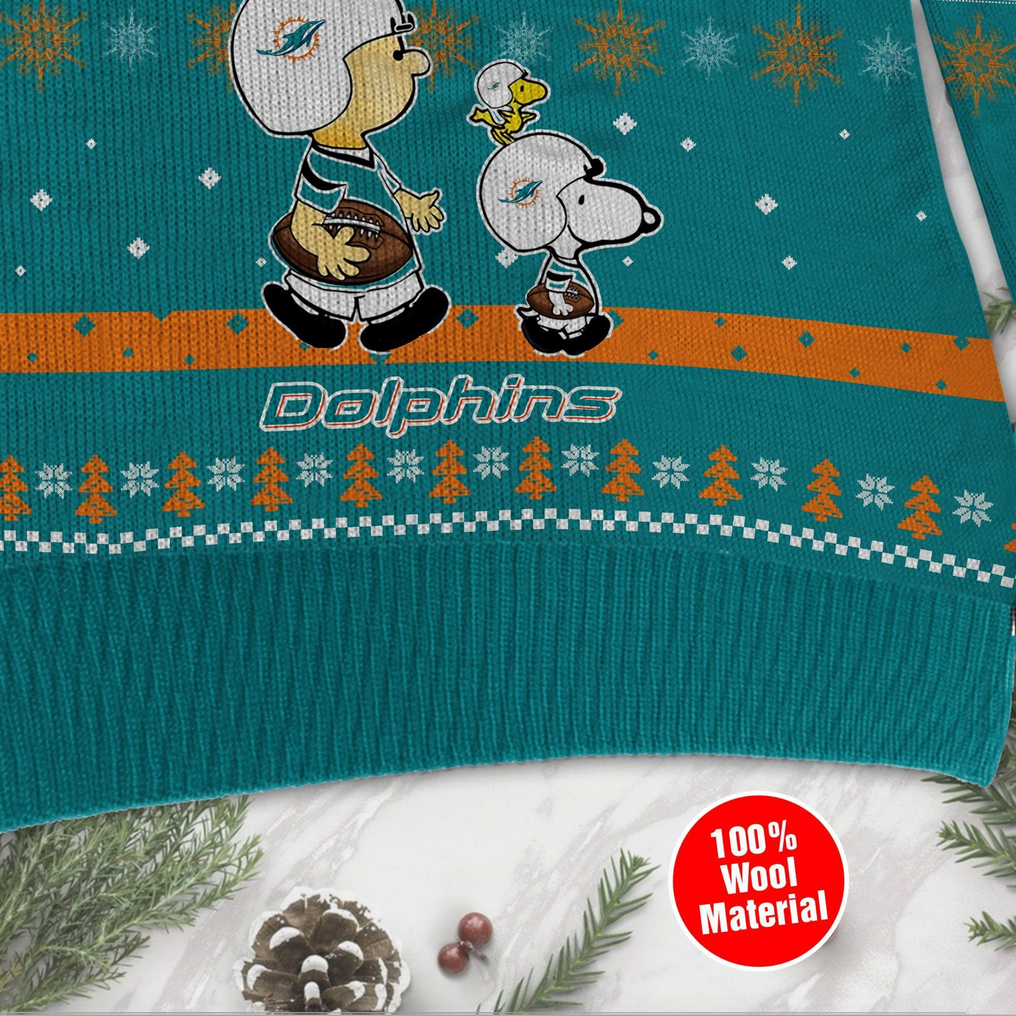 Miami Dolphins Funny Charlie Brown Peanuts Snoopy Ugly Christmas Sweater Adult 3D Funny Matching for family - Image 4