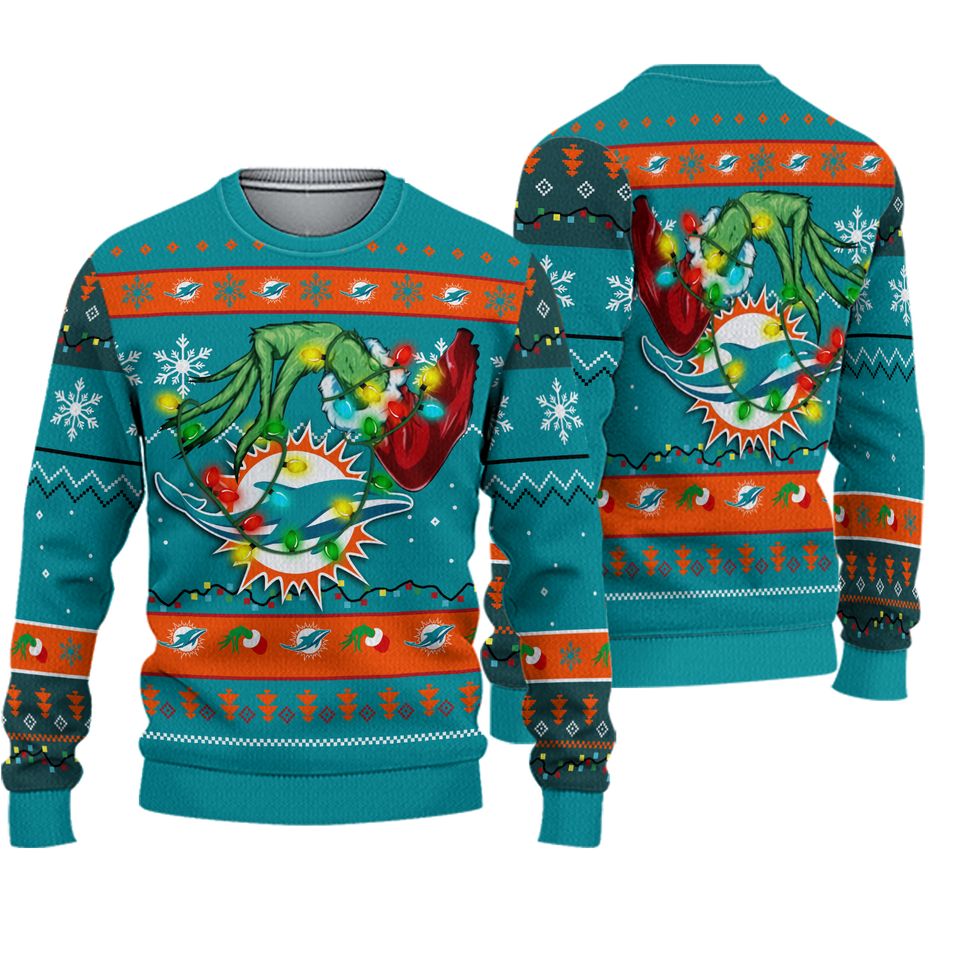 Miami Dolphins Grin Football Christmas Ugly Sweater