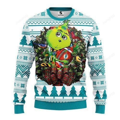 Miami Dolphins Grinch Hug Ugly Christmas Sweater Adult 3D Funny Matching for family