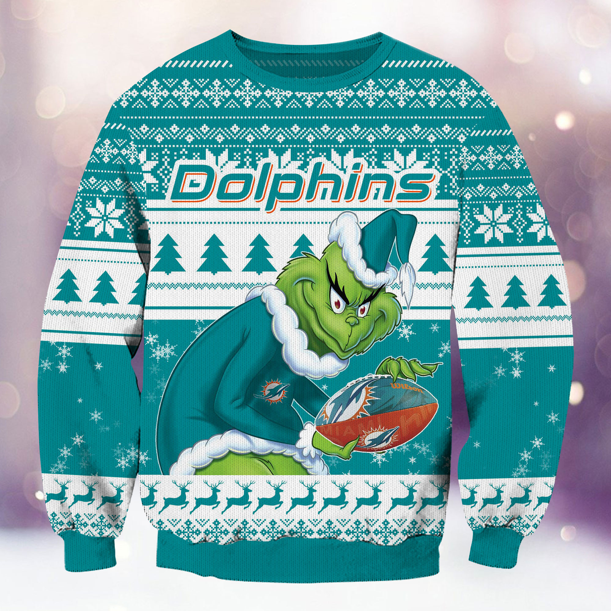 Miami Dolphins Grinch Ugly Christmas Sweater Adult 3D Funny Matching for family - Image 2