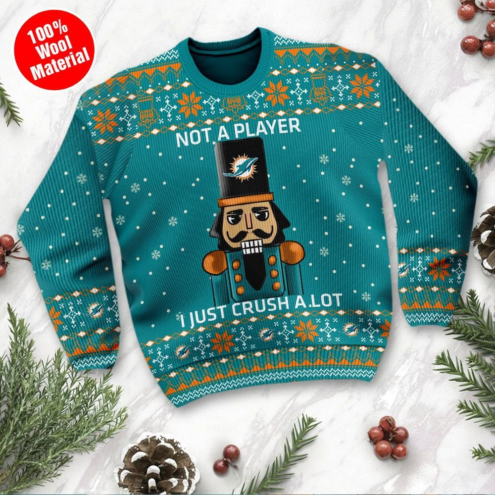Miami Dolphins I Am Not A Player I Just Crush Alot Ugly Christmas Sweater Adult 3D Funny Matching for family - Image 2