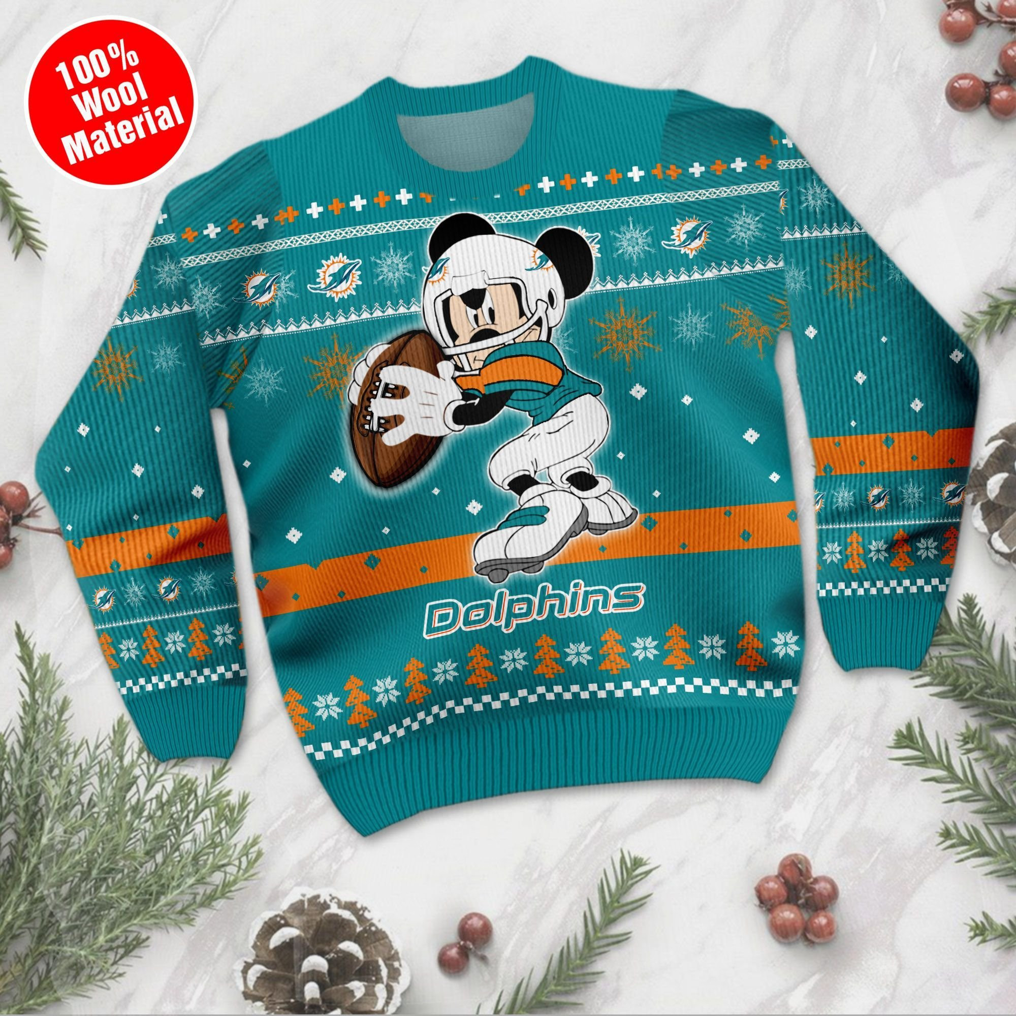 Miami Dolphins Mickey Mouse Funny Ugly Christmas Sweater Adult 3D Funny Matching for family - Image 2