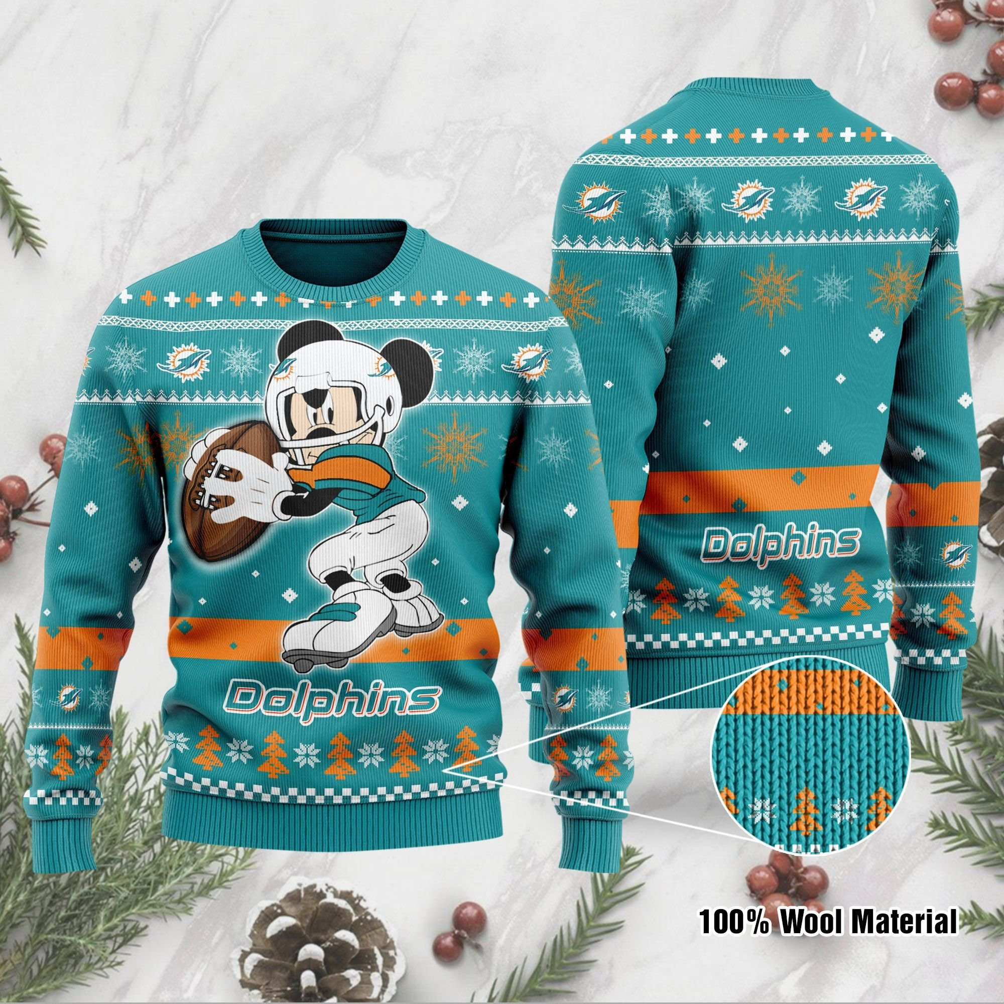 Miami Dolphins Mickey Mouse Funny Ugly Christmas Sweater Adult 3D Funny Matching for family